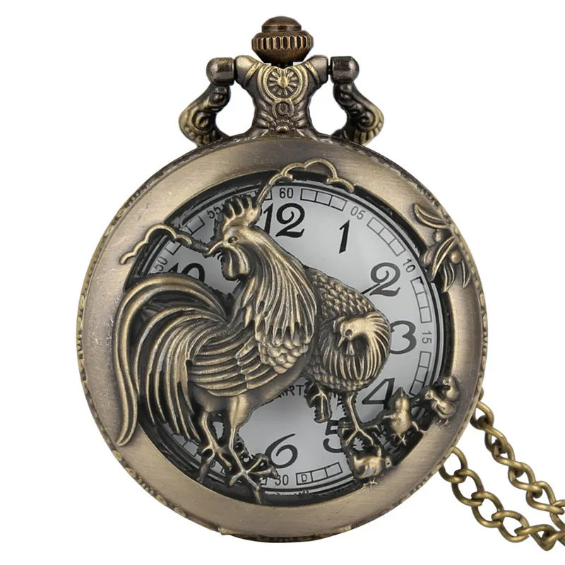 Chinese Zodiac Pocket Watch: Antique 3D Vintage Style for Men & Women - Quartz Analog Display with Sweater Chain Necklace