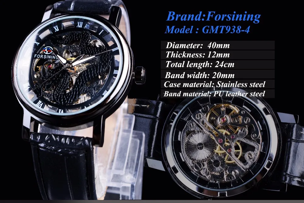 Forsining Chinese Simple Design Transparent Case Mens Watches Top Brand Luxury Skeleton Watch Sport Mechanical Watch Male Clock2725