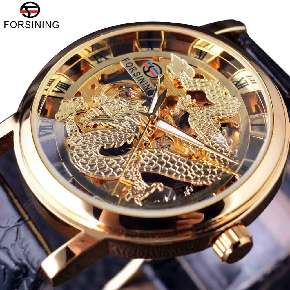 Forsining Chinese Simple Design Transparent Case Mens Watches Top Brand Luxury Skeleton Watch Sport Mechanical Watch Male Clock2725