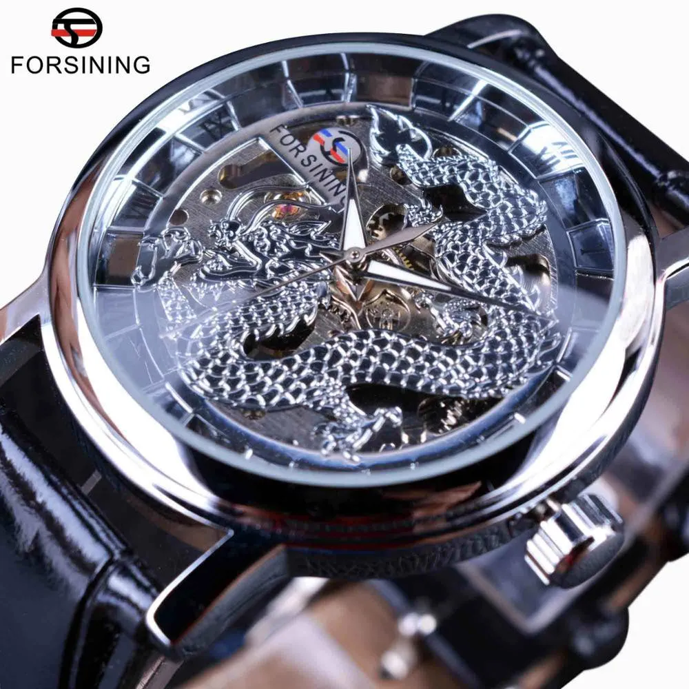 Forsining Chinese Simple Design Transparent Case Mens Watches Top Brand Luxury Skeleton Watch Sport Mechanical Watch Male Clock2725