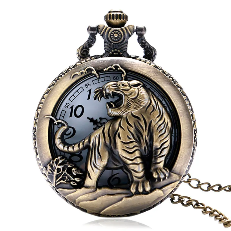 Chinese Zodiac Pocket Watch: Antique 3D Vintage Style for Men & Women - Quartz Analog Display with Sweater Chain Necklace