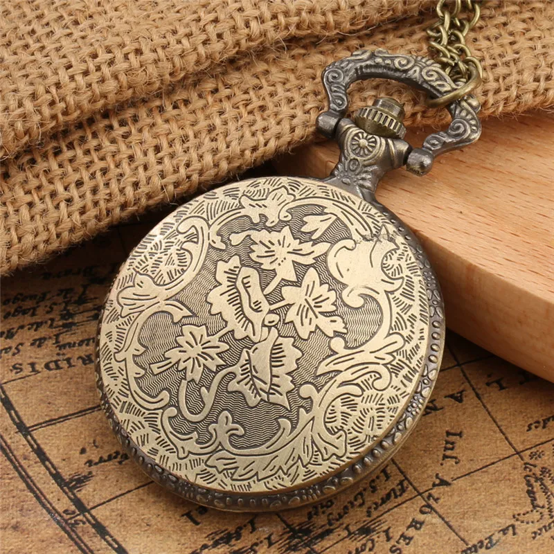 Chinese Dragon Quartz Pocket Watch with Necklace Chain - Vintage Bronze Design for Timeless Style