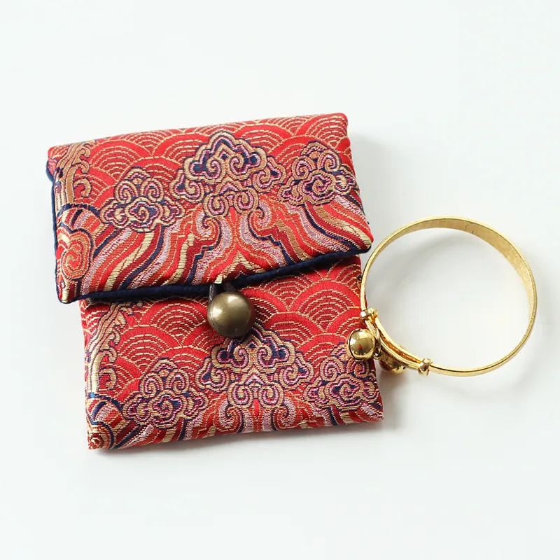 Thicken Vintage Small Travel Jewelry Bag Chinese Silk brocade Pouch Portable Pocket Watch Pouch Cotton filled Storage Bag