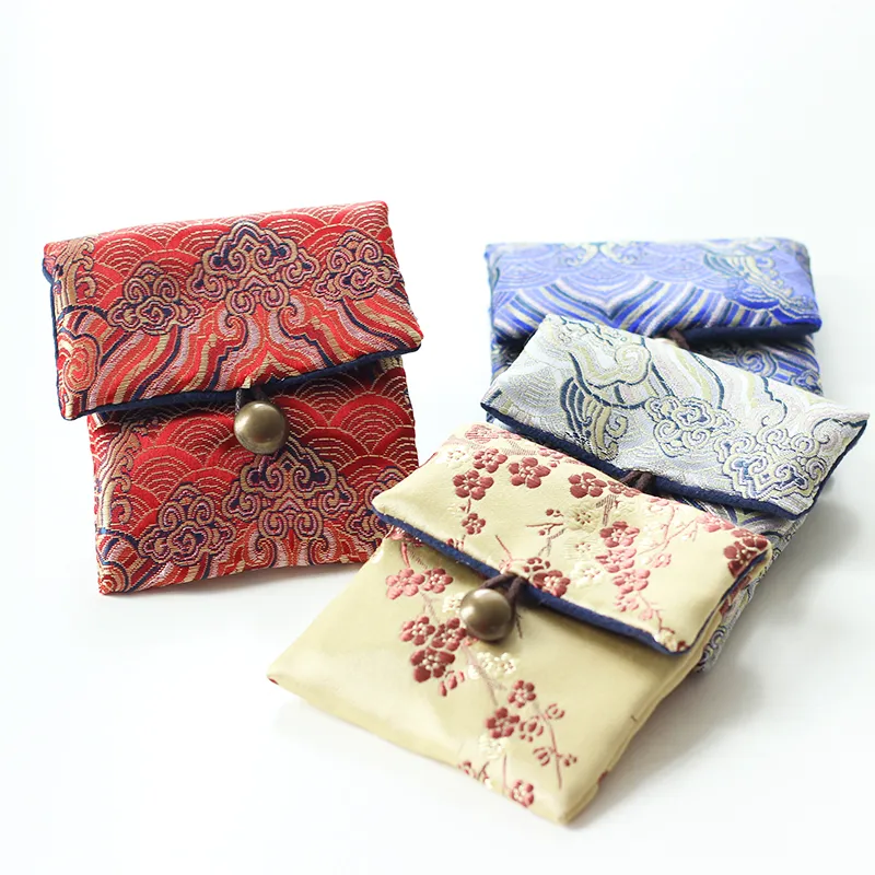 Thicken Vintage Small Travel Jewelry Bag Chinese Silk brocade Pouch Portable Pocket Watch Pouch Cotton filled Storage Bag