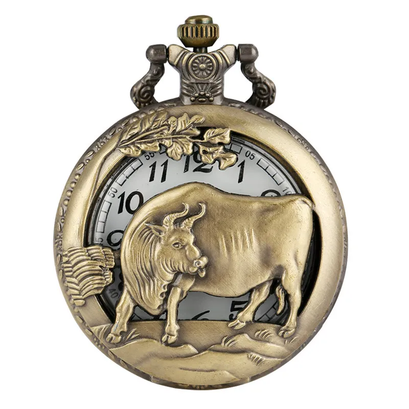 Chinese Zodiac Pocket Watch: Antique 3D Vintage Style for Men & Women - Quartz Analog Display with Sweater Chain Necklace