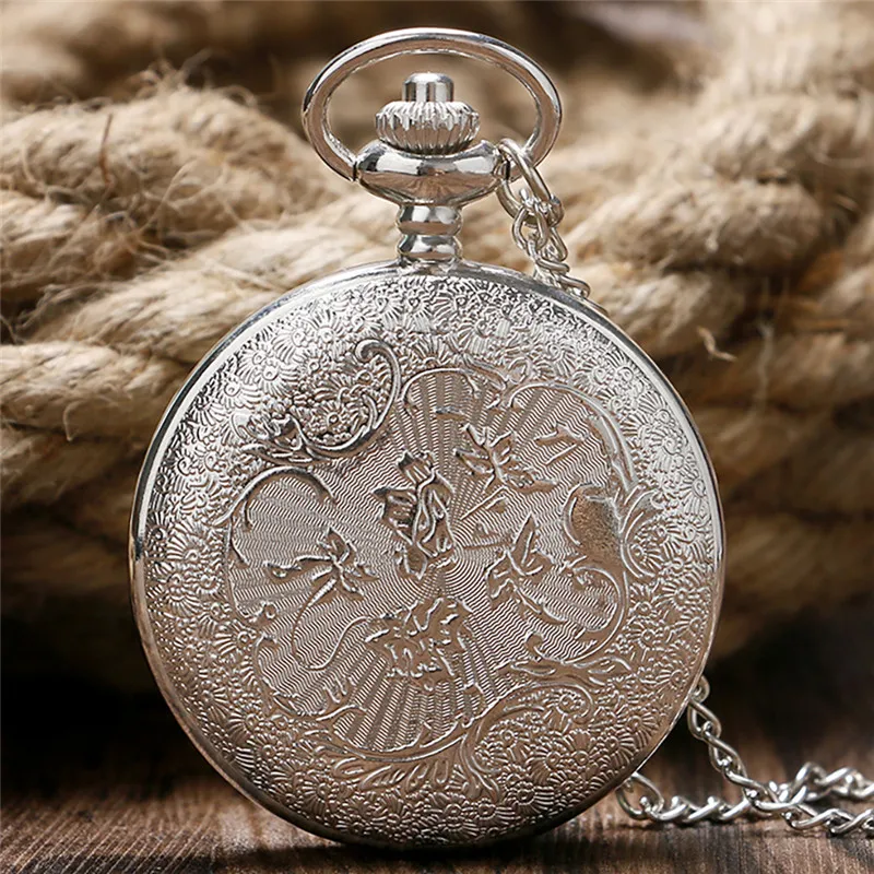 Chinese Style Running Golden Horse Silver Quartz Pocket Watch Retro Necklace Chain Hollow Out Case Birthday Gift