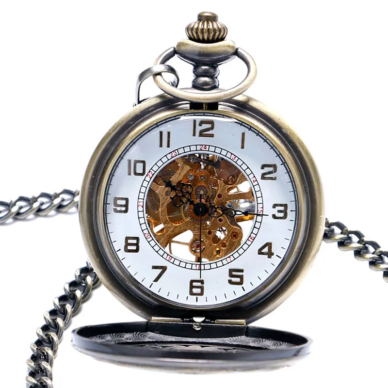 Hollow Vintage Bronze Chinese Pocket Watch - Handwind Mechanical Clock with Chain - Elegant Gift for Women and Men