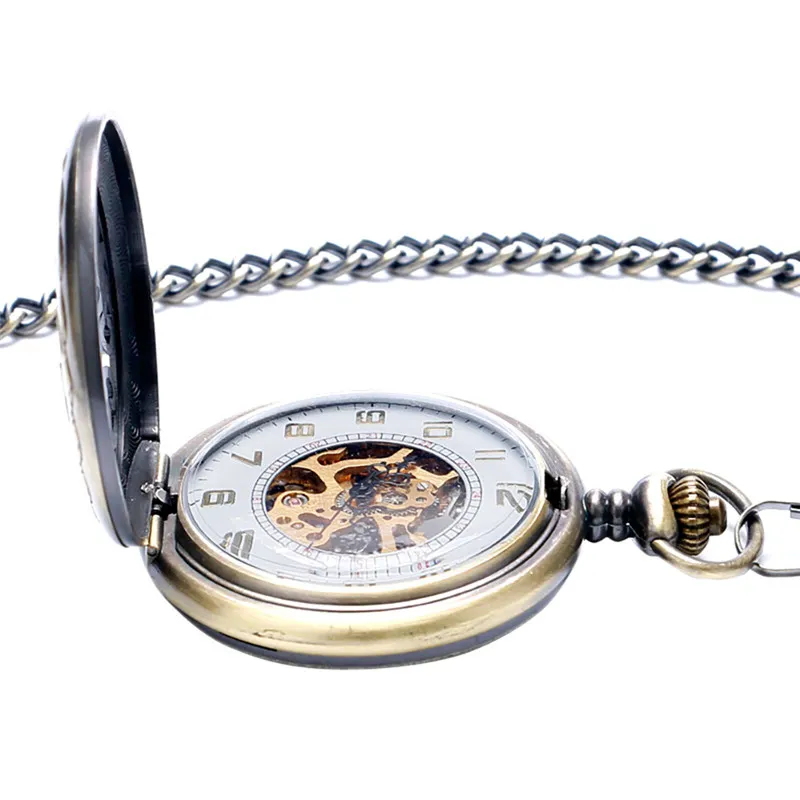 Hollow Vintage Bronze Chinese Pocket Watch - Handwind Mechanical Clock with Chain - Elegant Gift for Women and Men