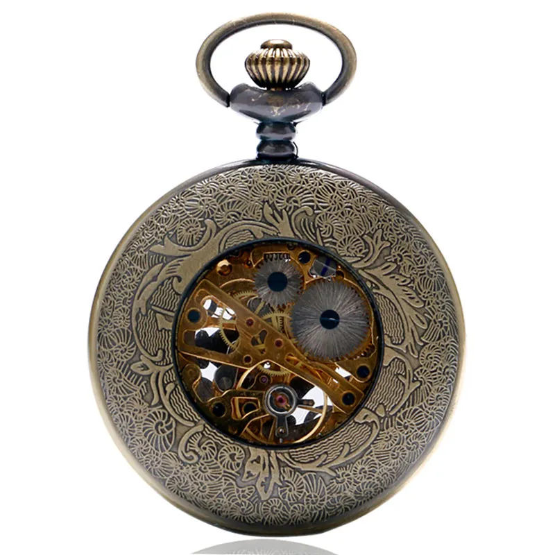 Hollow Vintage Bronze Chinese Pocket Watch - Handwind Mechanical Clock with Chain - Elegant Gift for Women and Men