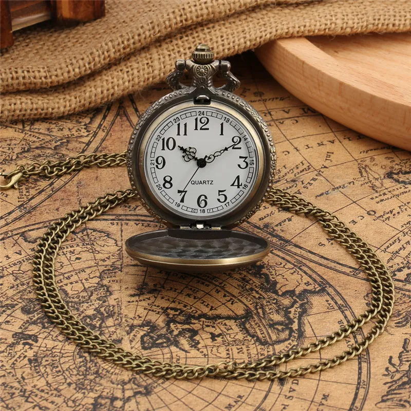 Chinese Dragon Quartz Pocket Watch with Necklace Chain - Vintage Bronze Design for Timeless Style