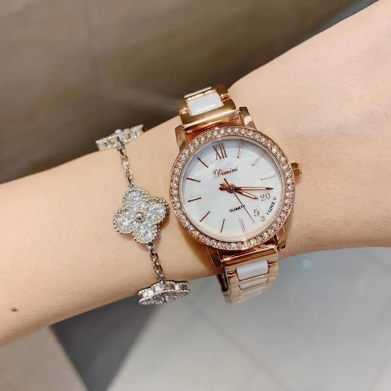 Wristwatches Shining Crystals Women Elegant Ceramic Watches Waterproof Bracelets China Chic 520 LOVE Gifts Wrist Watch Quartz Relojes