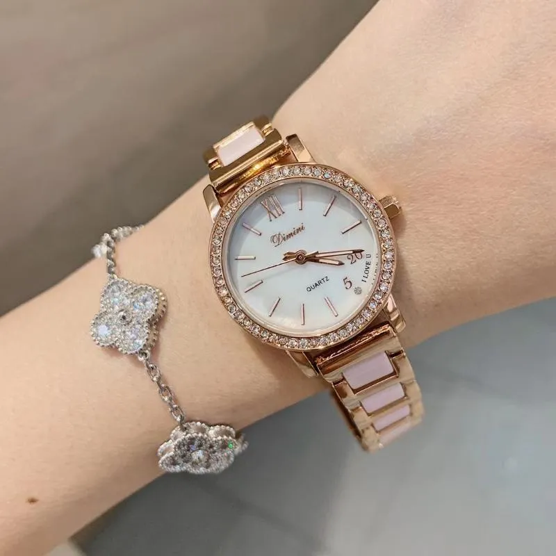 Wristwatches Shining Crystals Women Elegant Ceramic Watches Waterproof Bracelets China Chic 520 LOVE Gifts Wrist Watch Quartz Relojes