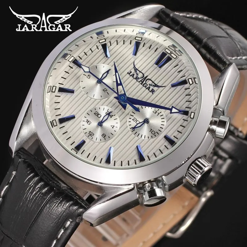 Men Design 3 Dial Stainless Steel Leather Strap Material Automatic Fashion Charm Type China Movement Watch Wristwatches