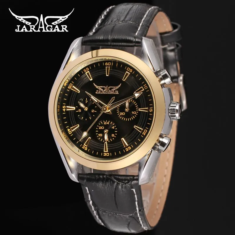 Men Design 3 Dial Stainless Steel Leather Strap Material Automatic Fashion Charm Type China Movement Watch Wristwatches