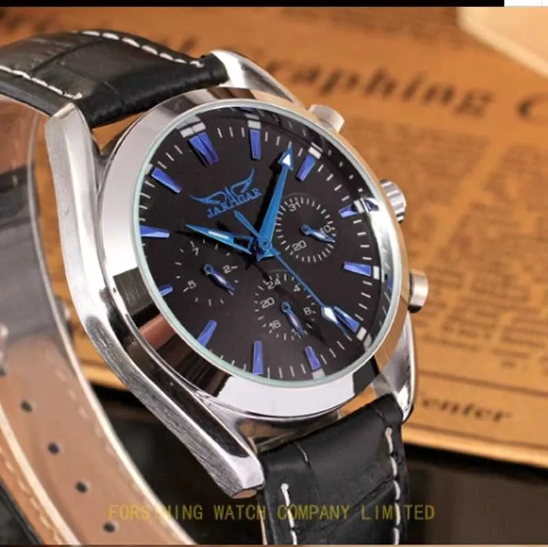 Men Design 3 Dial Stainless Steel Leather Strap Material Automatic Fashion Charm Type China Movement Watch Wristwatches